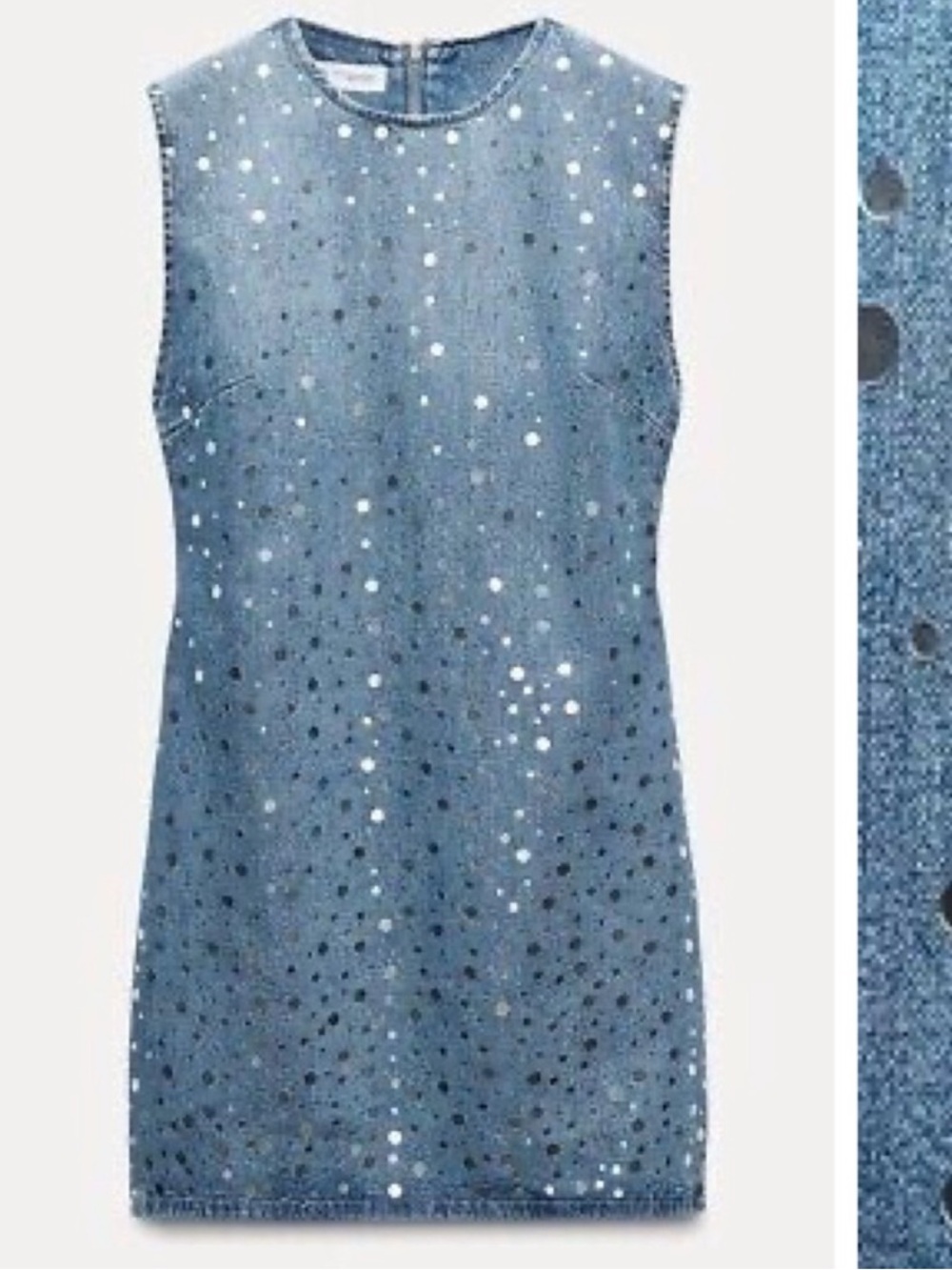 NWT Zara TRF Light Blue Denim
Sleeveless Short Dress with Mirrors Size Med - Picture 4 of 10